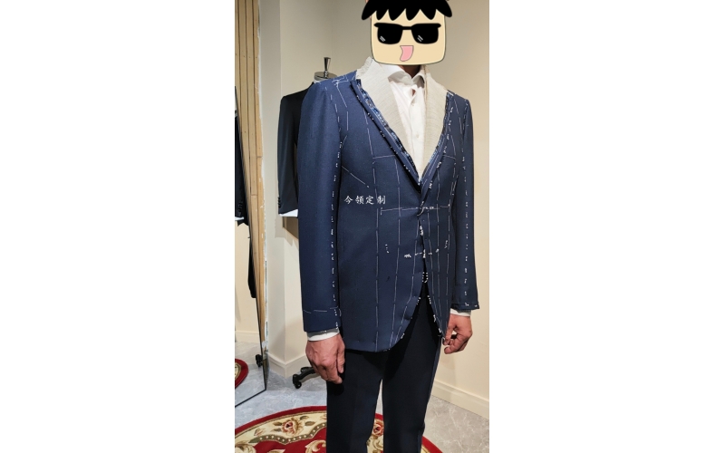 经典深蓝亚麻单西